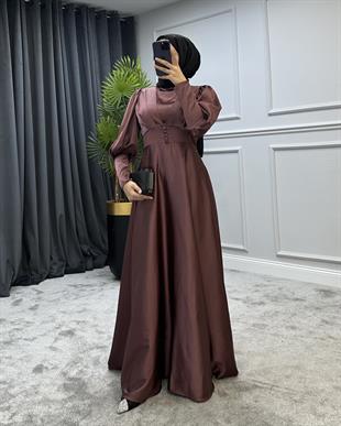 Düğmeli Saten Abiye GülKurusu