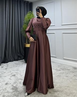 Düğmeli Saten Abiye GülKurusu