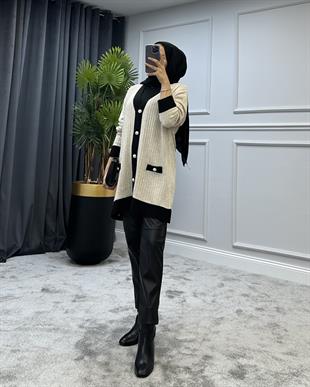 Düğmeli Triko Hırka Ekru