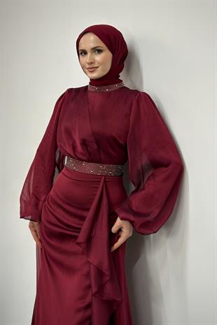 Efruz Janjan Önü Fırfır Abiye Bordo