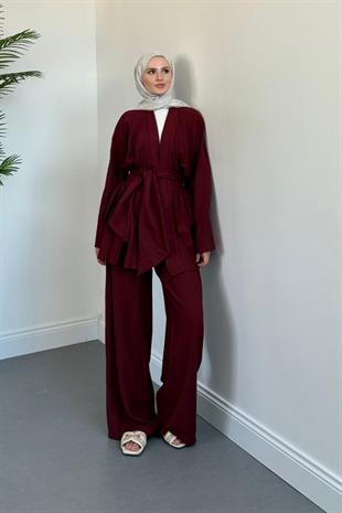 Eftelya Geniş Kemerli Takım Bordo