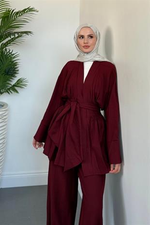 Eftelya Geniş Kemerli Takım Bordo