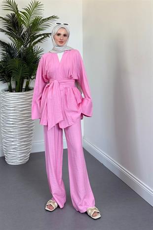 Eftelya Geniş Kemerli Takım Pembe