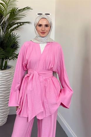 Eftelya Geniş Kemerli Takım Pembe