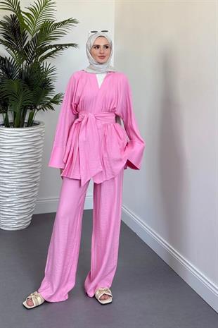 Eftelya Geniş Kemerli Takım Pembe