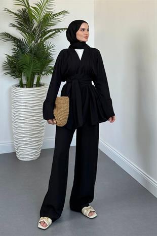 Eftelya Geniş Kemerli Takım Siyah