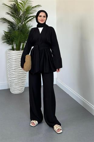 Eftelya Geniş Kemerli Takım Siyah