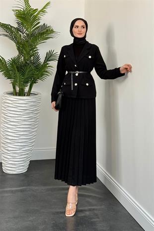 Elina Blazer Pliseli Etek Takım Siyah