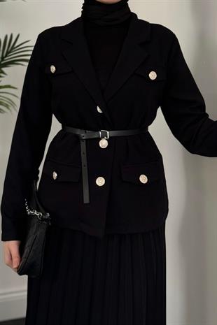 Elina Blazer Pliseli Etek Takım Siyah