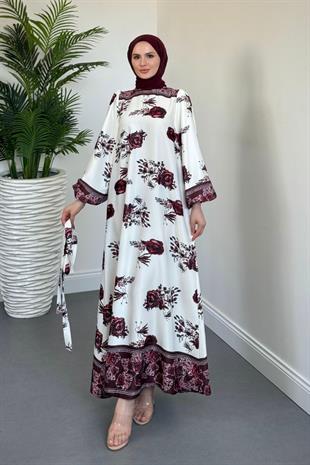 Ellarose Saten Elbise Bordo