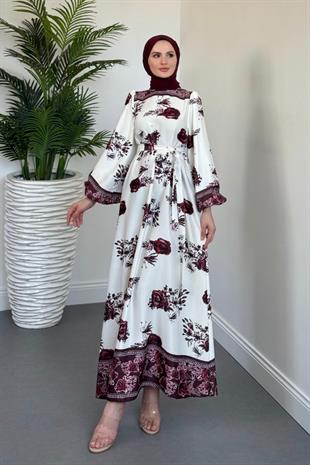 Ellarose Saten Elbise Bordo