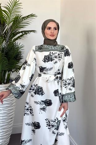 Ellarose Saten Elbise Haki