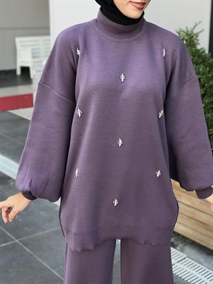 Ellie Tesettür Triko Takım Mürdüm