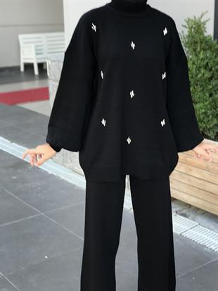 Ellie Tesettür Triko Takım Siyah