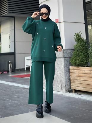Ellie Tesettür Triko Takım Yeşil