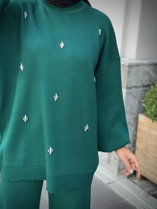 Ellie Tesettür Triko Takım Yeşil