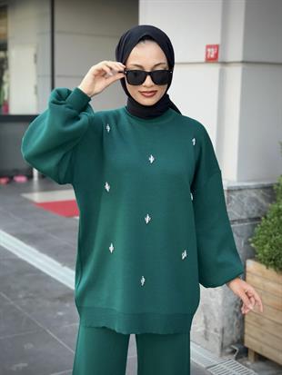 Ellie Tesettür Triko Takım Yeşil