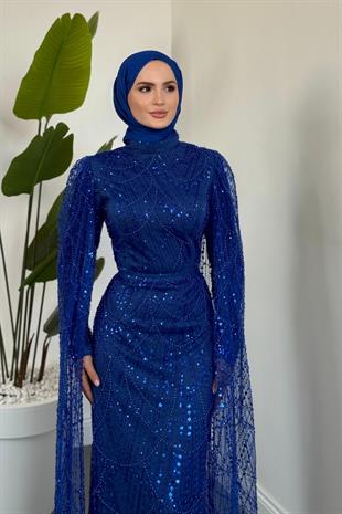 Eloria Pelerinli Boncuk İşlemeli Abiye Sax