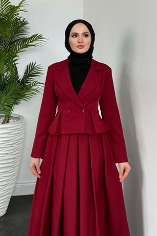 Elvin Blazer Etek Takım Bordo