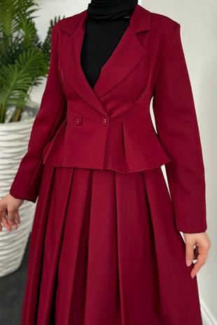 Elvin Blazer Etek Takım Bordo