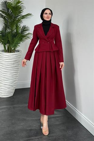 Elvin Blazer Etek Takım Bordo