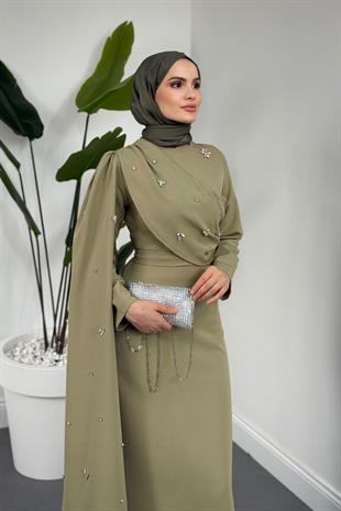 Elysia Pelerinli Taşlı Abiye Çağla Yeşili