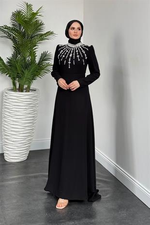 Emanuela Kuyruklu Krep Abiye Siyah