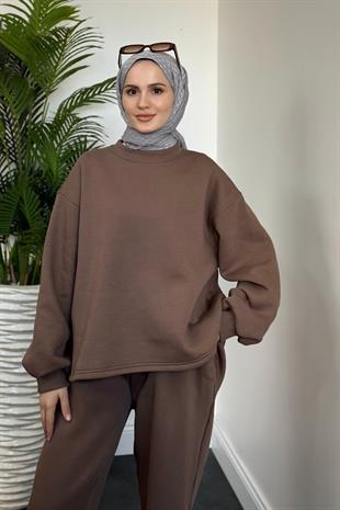 Emely Şardonlu Sweat Takım Kahverengi