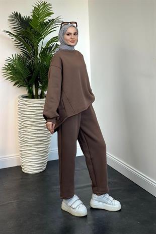 Emely Şardonlu Sweat Takım Kahverengi