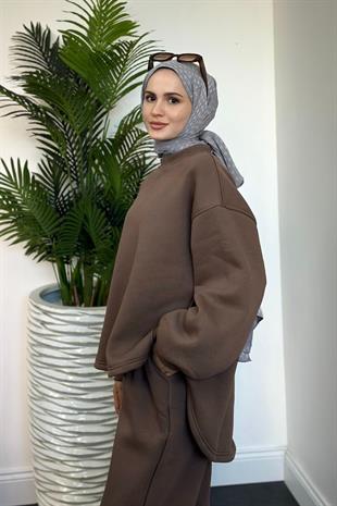 Emely Şardonlu Sweat Takım Kahverengi