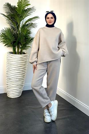 Emely Şardonlu Sweat Takım Krem