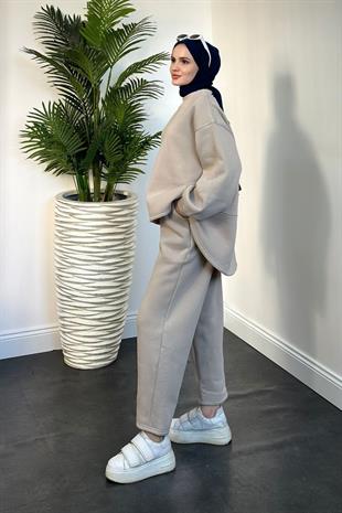 Emely Şardonlu Sweat Takım Krem