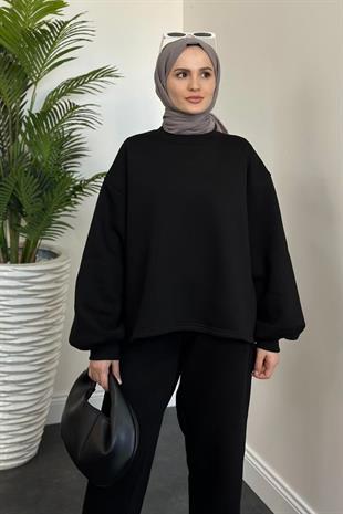 Emely Şardonlu Sweat Takım Siyah