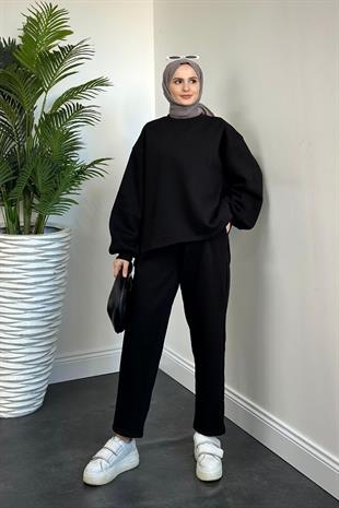Emely Şardonlu Sweat Takım Siyah