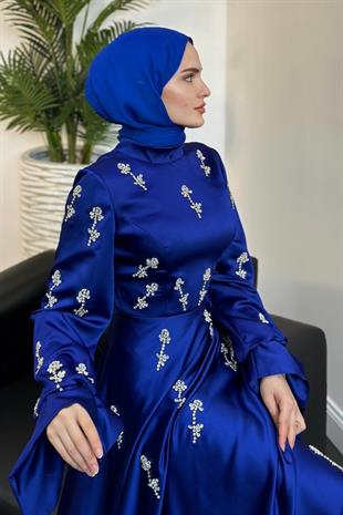 Emilia Prenses Taşlı Saten Abiye Sax