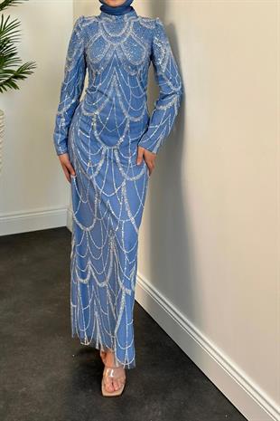 Enda Pul Detay Kalem Abiye Bebe Mavisi