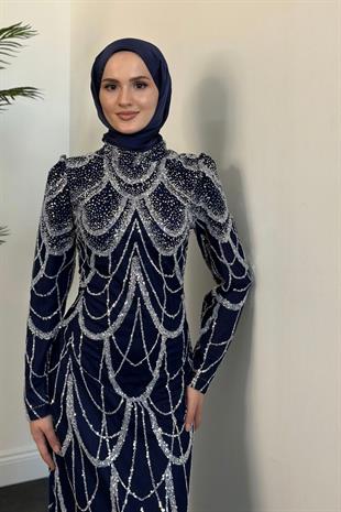 Enda Pul Detay Kalem Abiye Lacivert