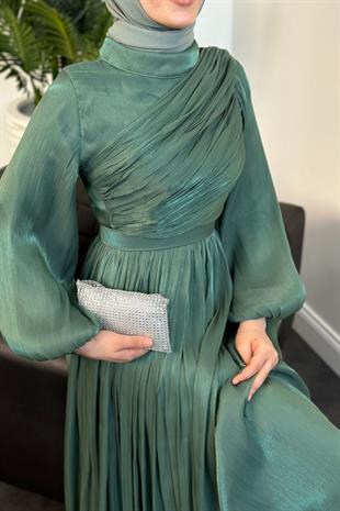 Erba Drape Detay Abiye Çağla Yeşili