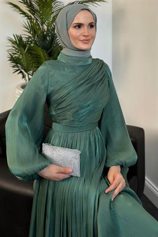 Erba Drape Detay Abiye Çağla Yeşili