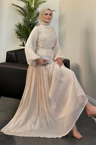 Erba Drape Detay Abiye Krem