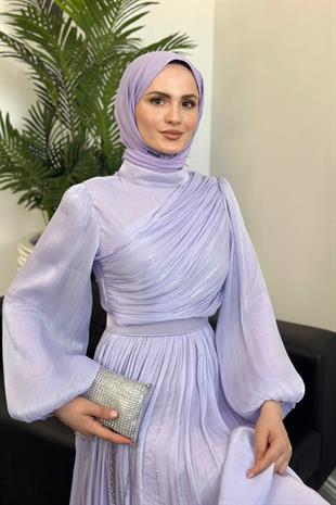 Erba Drape Detay Abiye Lila