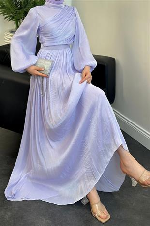 Erba Drape Detay Abiye Lila
