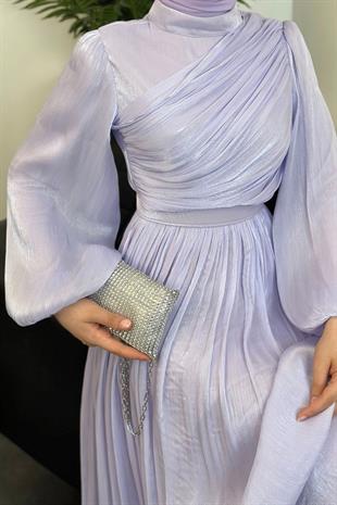 Erba Drape Detay Abiye Lila