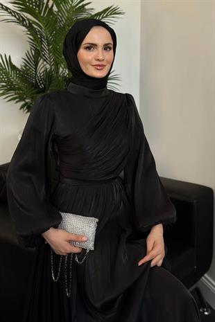 Erba Drape Detay Abiye Siyah