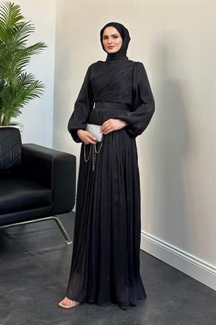 Erba Drape Detay Abiye Siyah