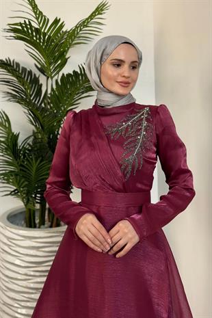 Ervah Taş Detay Abiye Fuşya