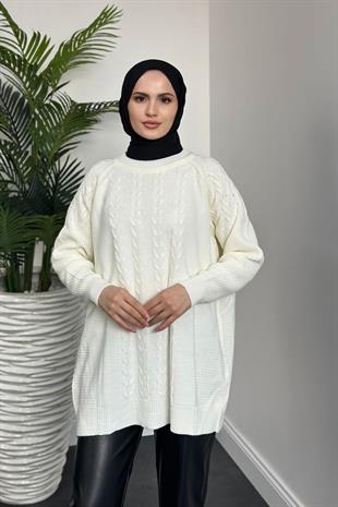 Ester Örgü Desen Kazak Beyaz