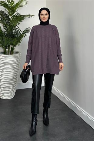 Ester Örgü Desen Kazak Leylak