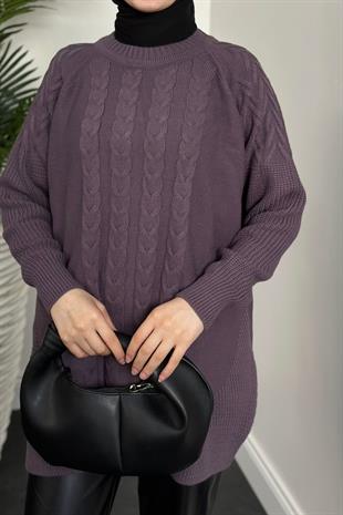 Ester Örgü Desen Kazak Leylak