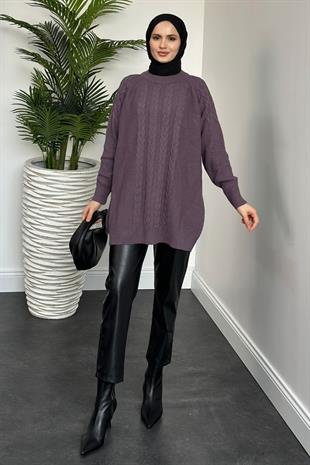 Ester Örgü Desen Kazak Leylak